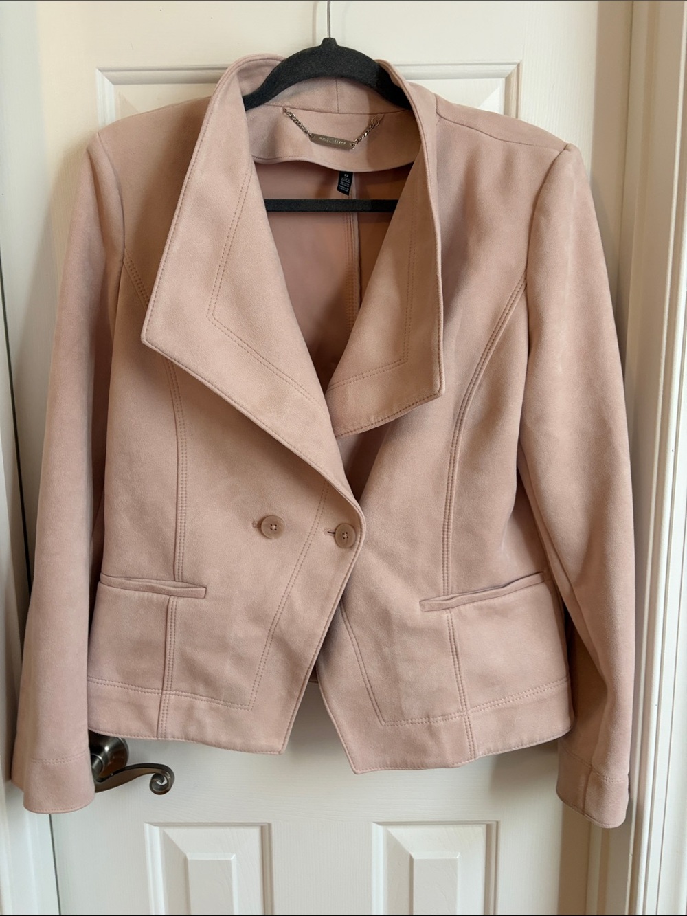 White House Black Market Blush Pink Double-Button Suede Blazer